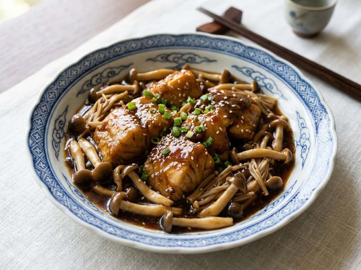 タラときのこの焼肉のタレ蒸し