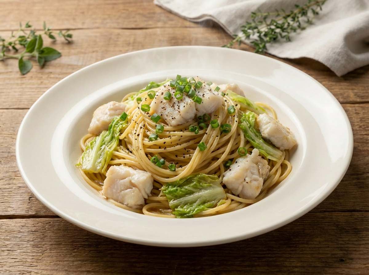 タラと白菜のバター醤油パスタ