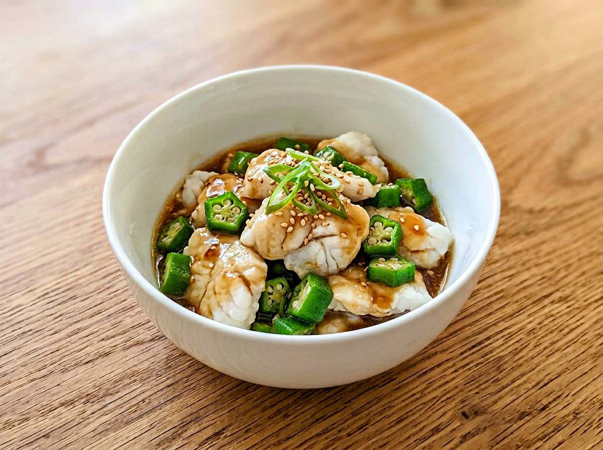 タラとオクラのオイスターソースレンジ蒸し