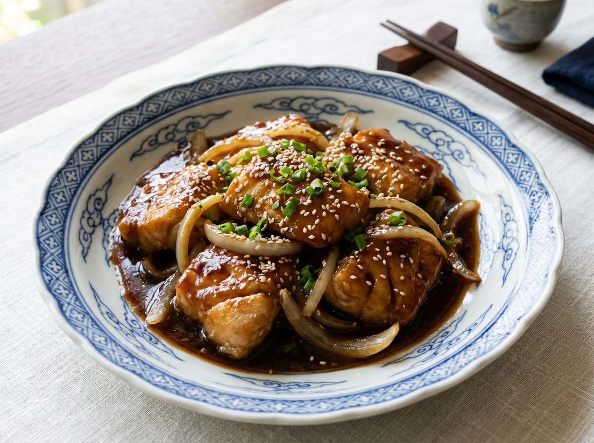 タラと玉ねぎの焼肉のタレ漬け