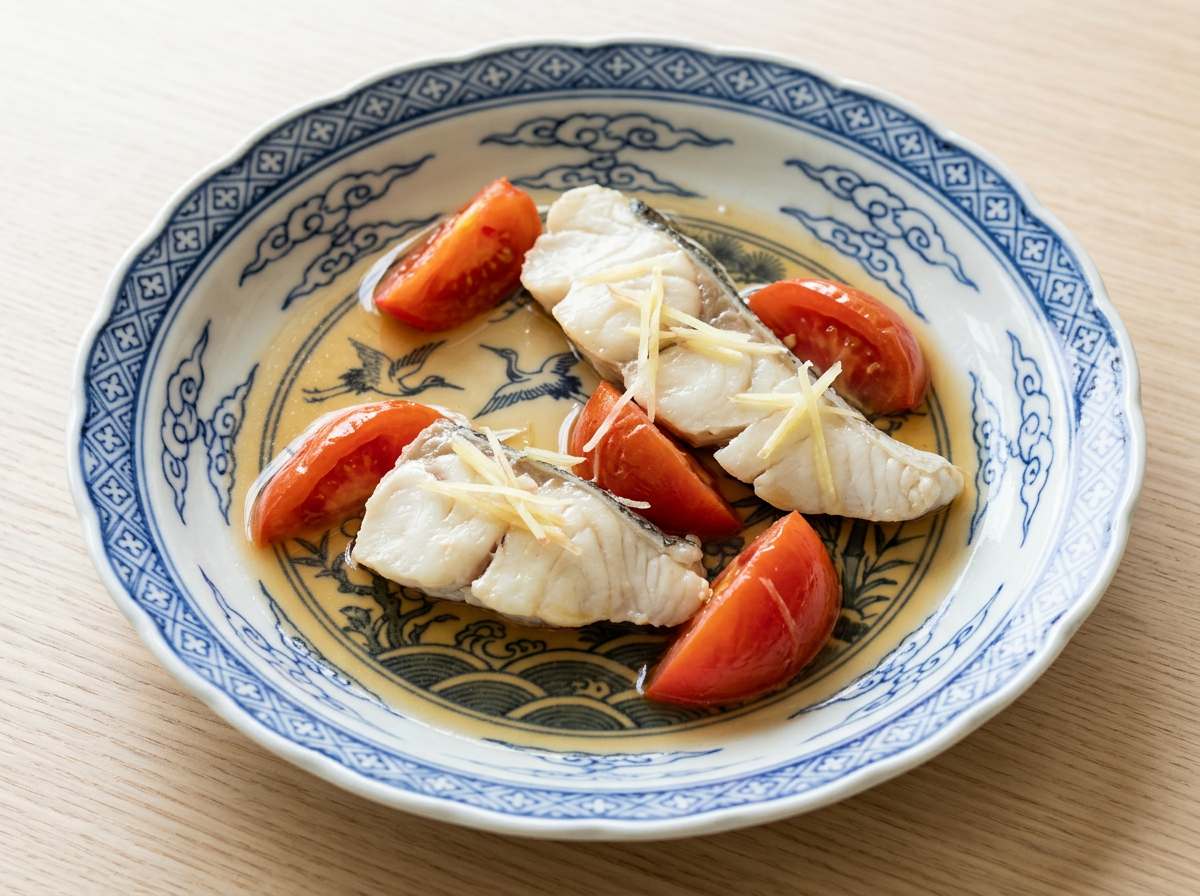 タラとトマトのめんつゆ煮