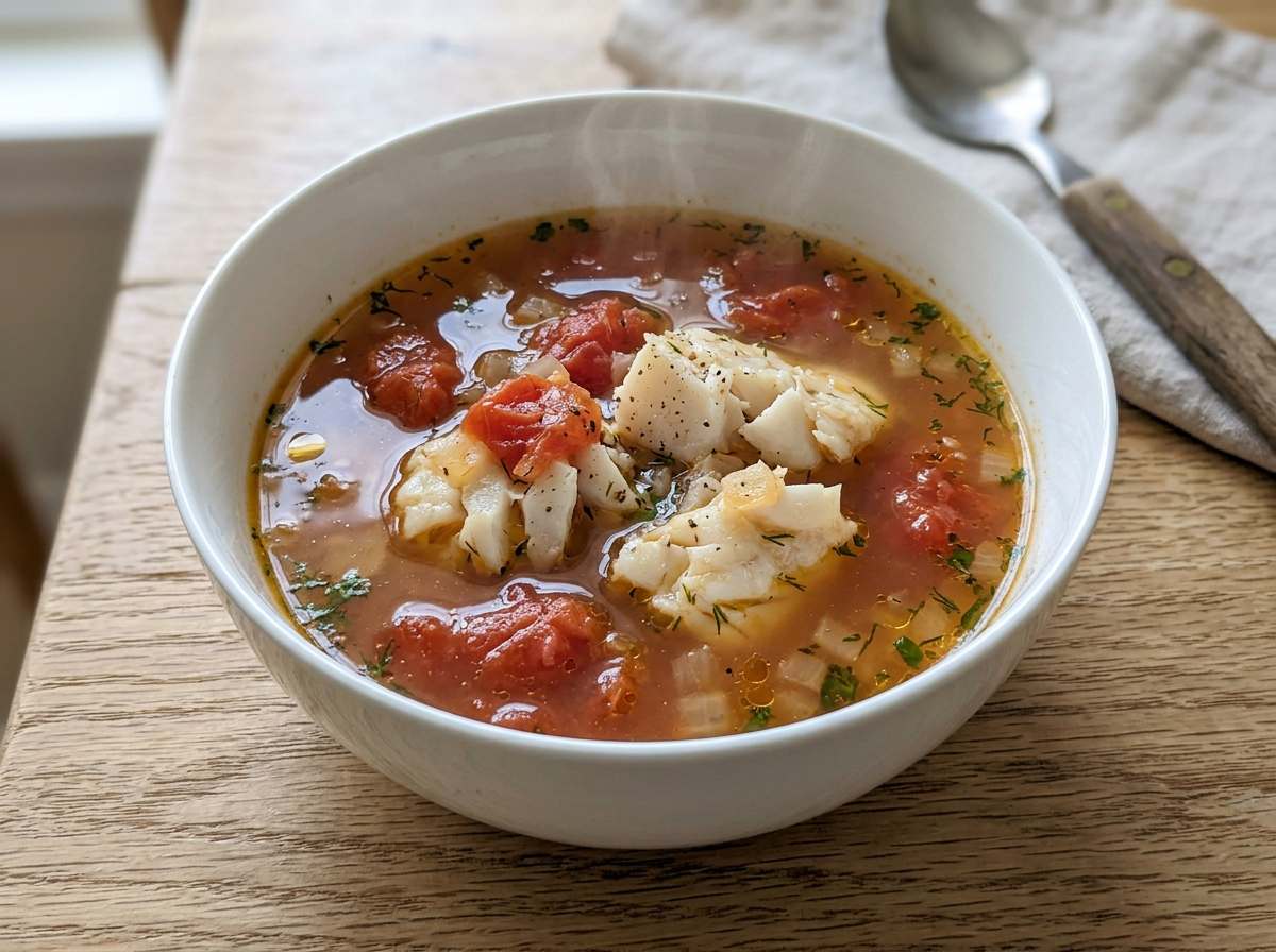 タラとトマトの甘酢スープ