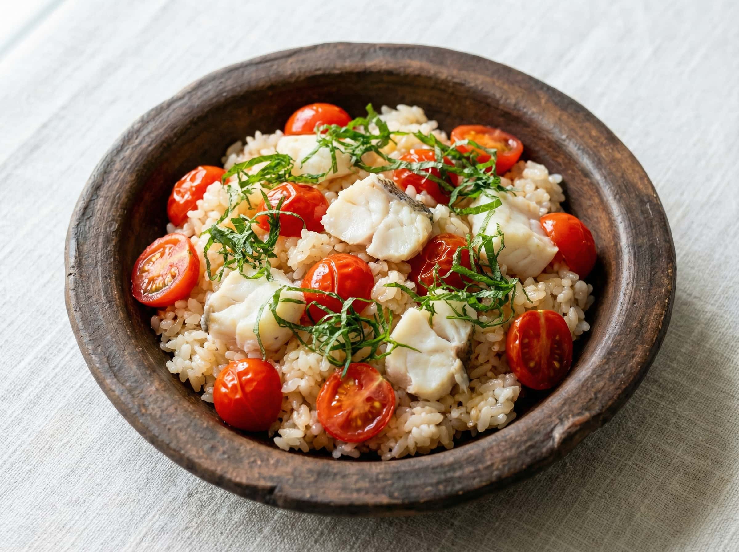 タラとトマトの甘酢炊き込みご飯