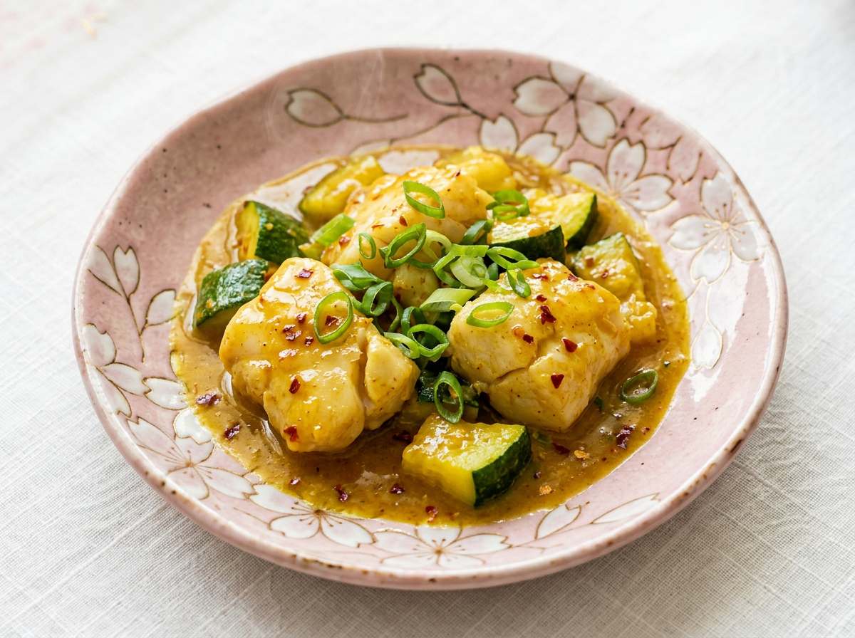 タラとズッキーニのカレー風ピリ辛煮