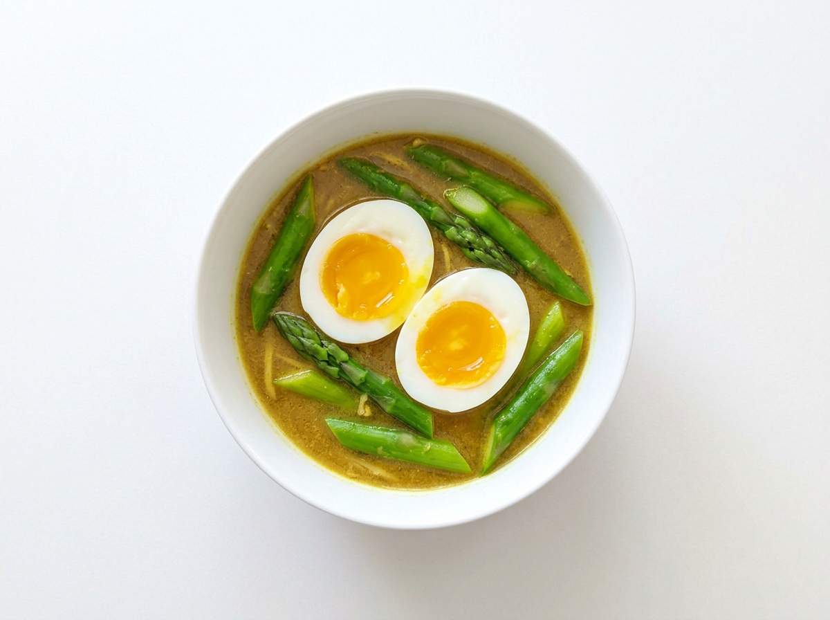 卵とアスパラガスのカレースープ煮