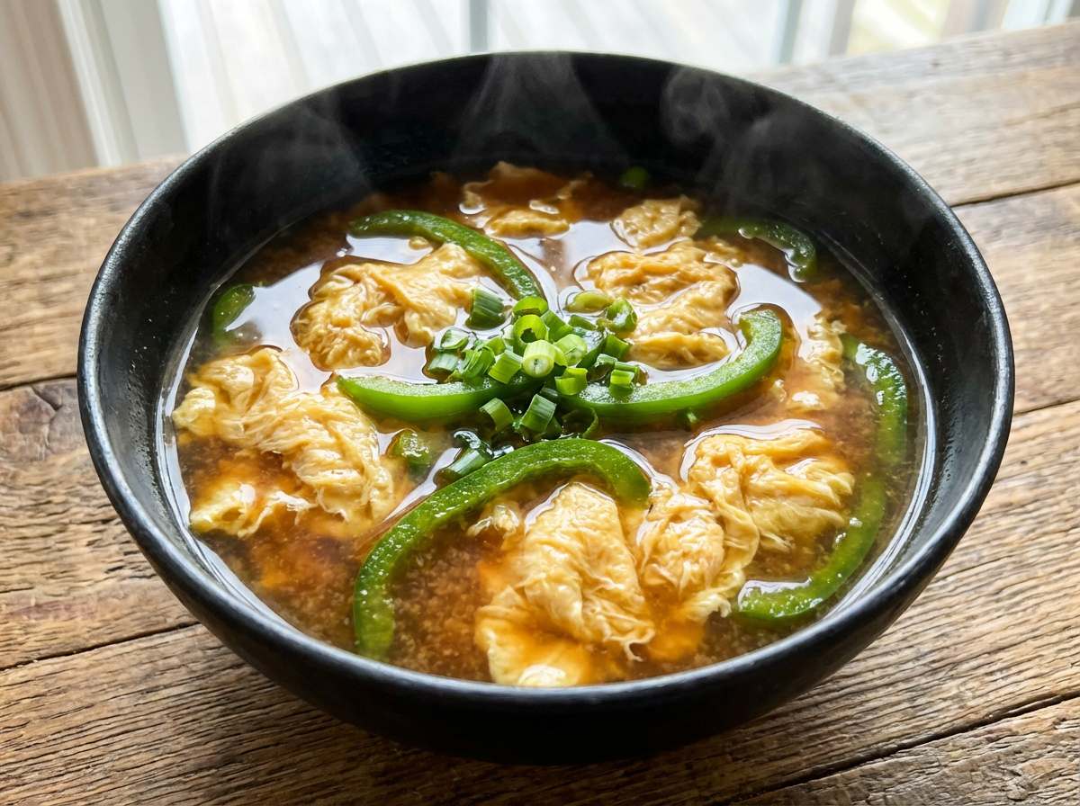 卵とピーマンのガッツリ味噌スープ