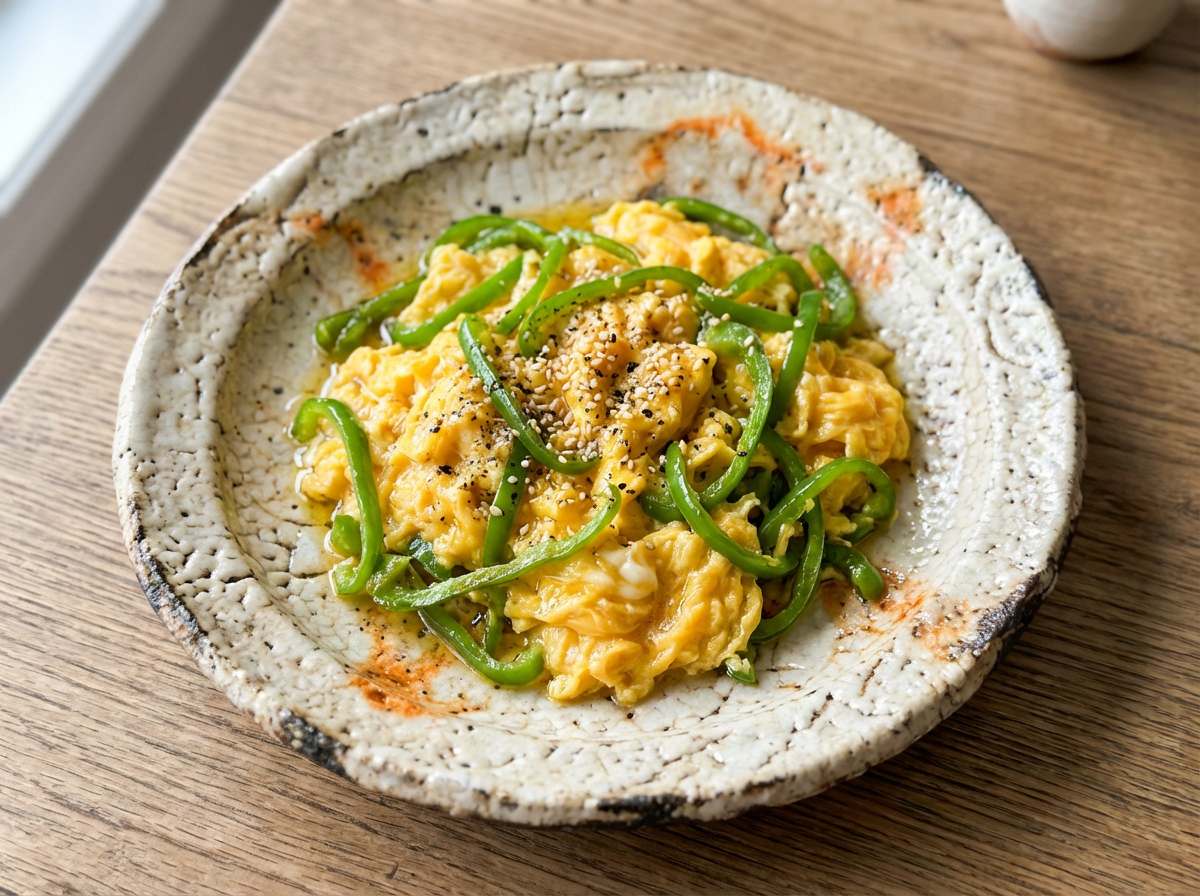 卵とピーマンの白だしガッツリ焼き