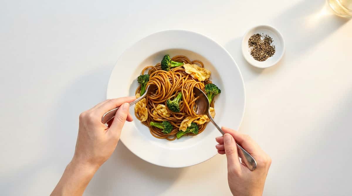 卵とブロッコリーの節約醤油パスタ（完成イメージ）