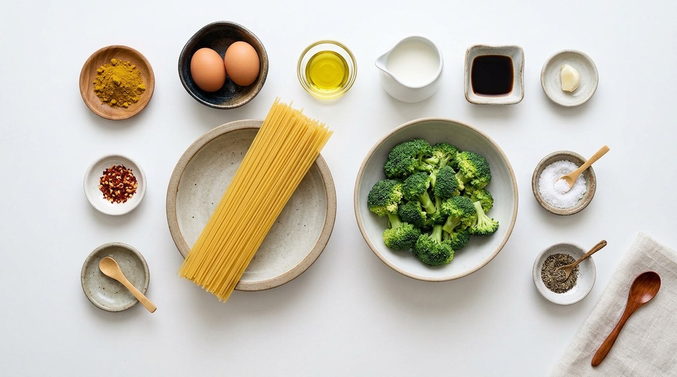 卵とブロッコリーのピリ辛カレーパスタ（材料）