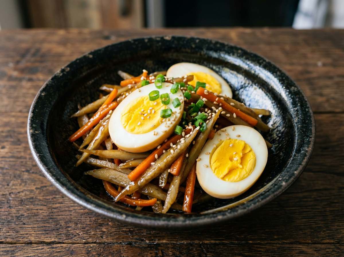 卵とごぼうの味噌煮おかず