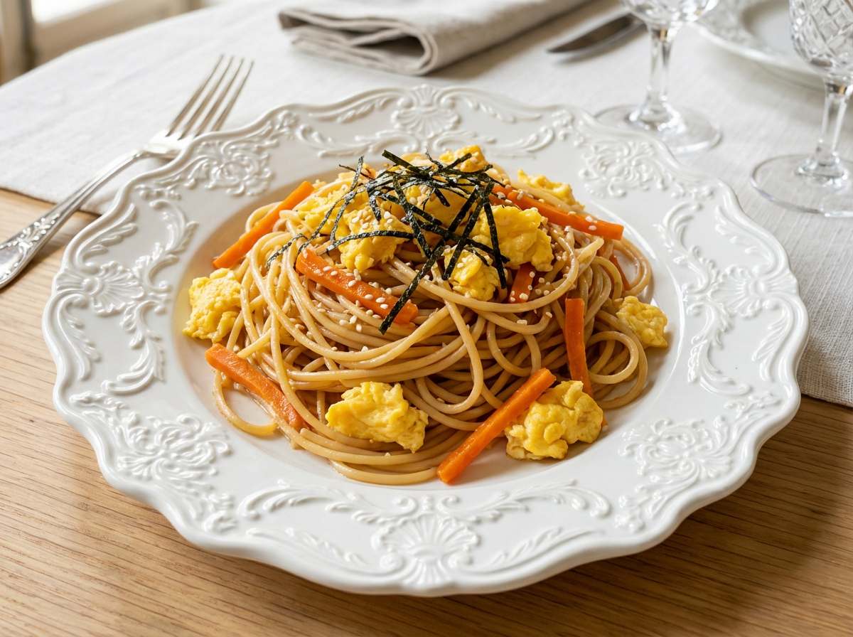 卵とにんじんの醤油作り置きパスタ