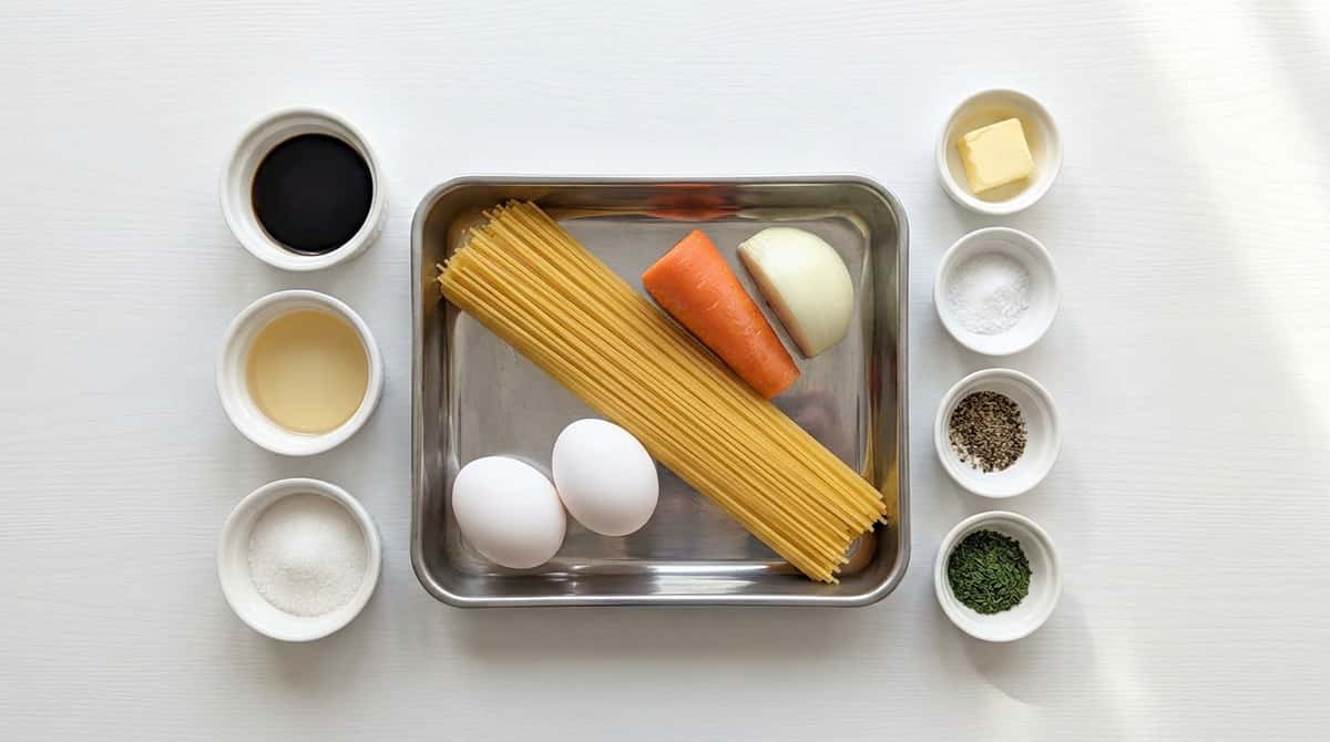 卵とにんじんの醤油作り置きパスタ（材料）