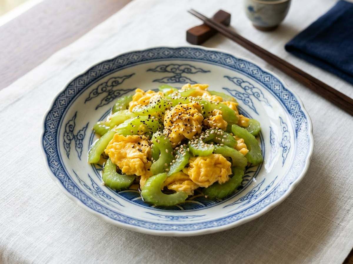卵とセロリのポン酢炒め