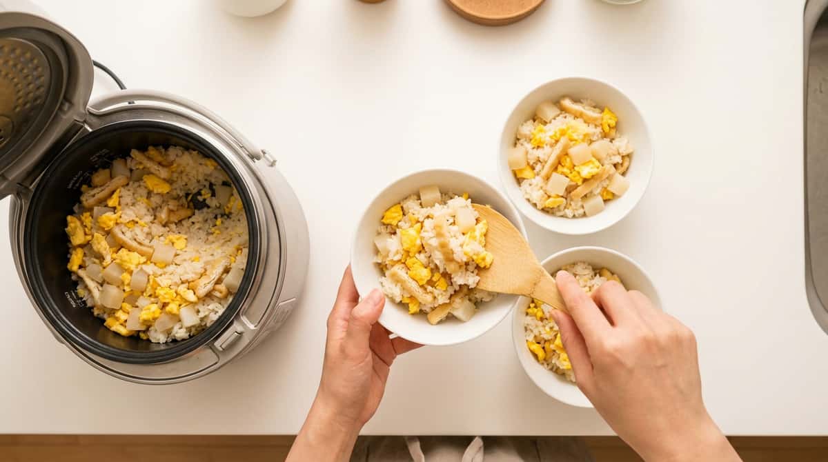 卵と大根のコンソメ炊き込みご飯（完成イメージ）