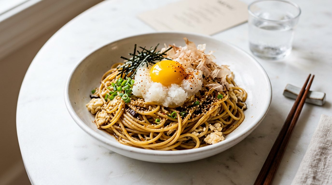 大根おろしと卵黄の節約醤油パスタ（完成イメージ）