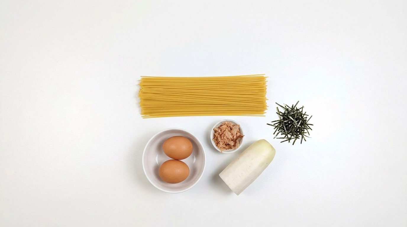 大根おろしと卵黄の節約醤油パスタ（材料）