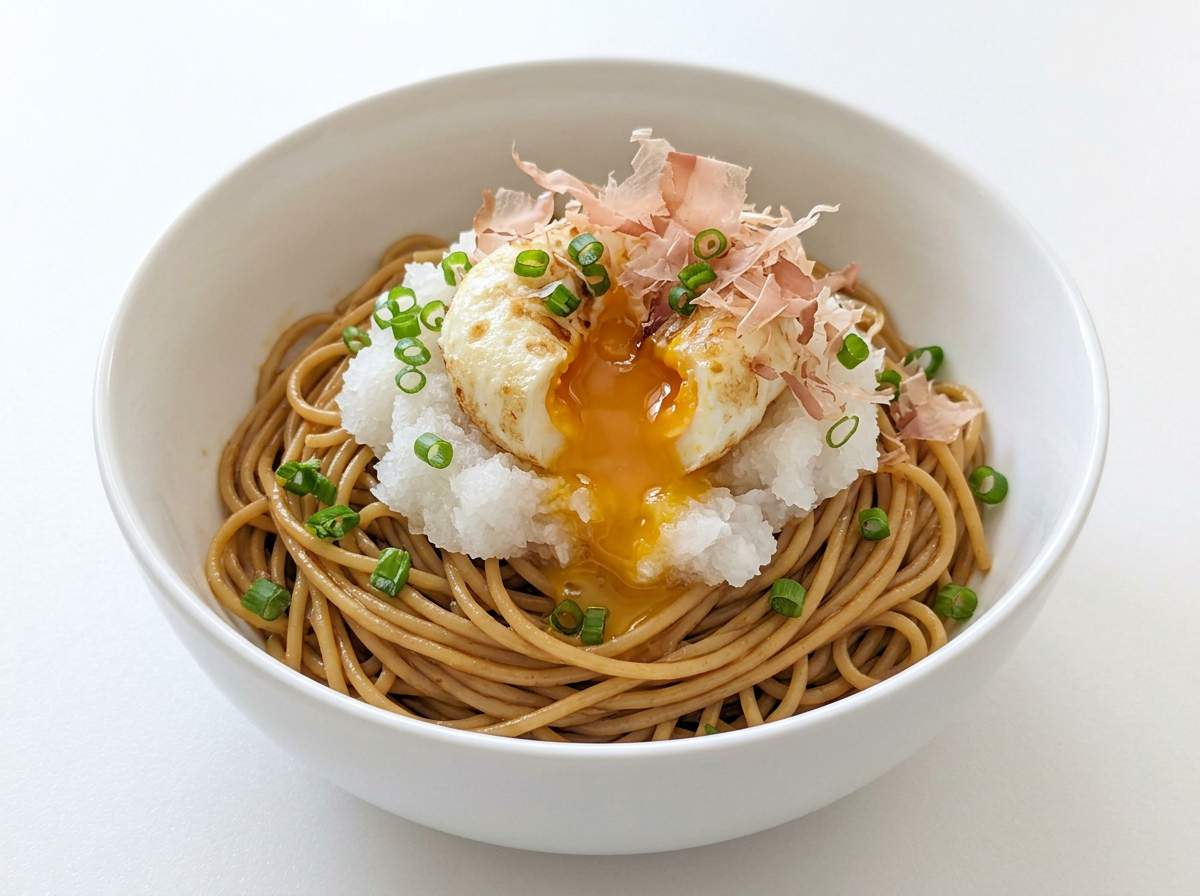 大根おろしと半熟卵の和風醤油パスタ