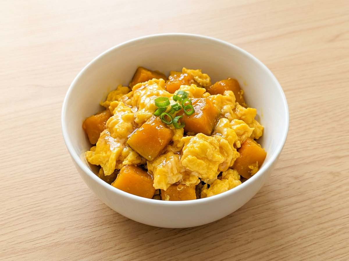 卵とかぼちゃの甘酢レンジ蒸し