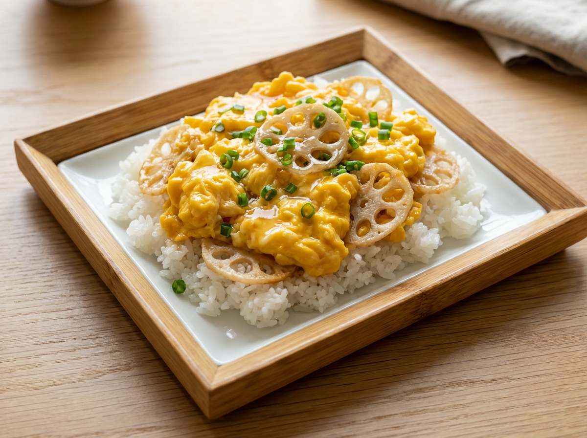 れんこんと卵のコンソメ丼