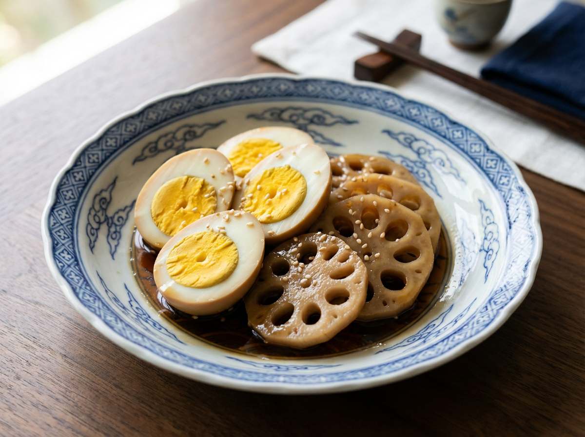 卵とれんこんの醤油漬け