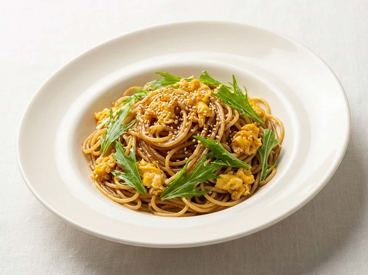 卵と水菜の焼肉タレパスタ