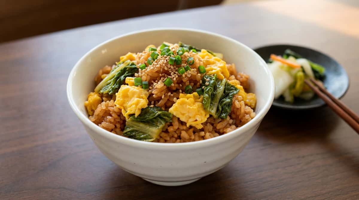 卵と白菜のピリ辛オイスターソース炊き込みご飯（完成イメージ）
