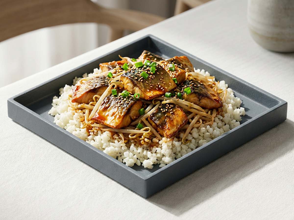 サバともやしのオイスターソース糖質オフ丼