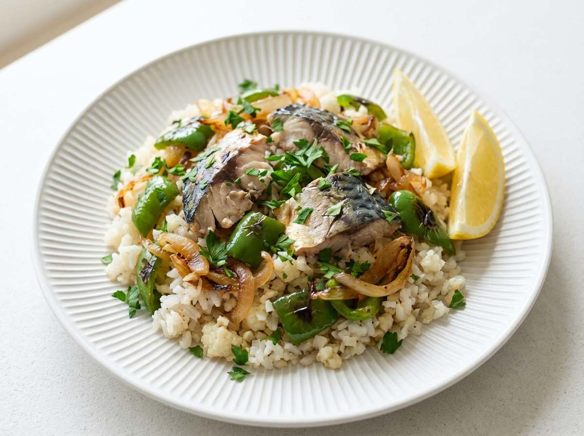 サバとピーマンのコンソメ糖質オフ炊き込みご飯