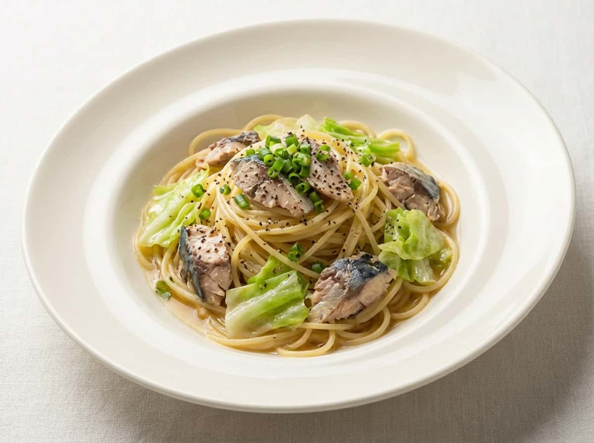 サバとキャベツの白だし和風パスタ（おつまみ）