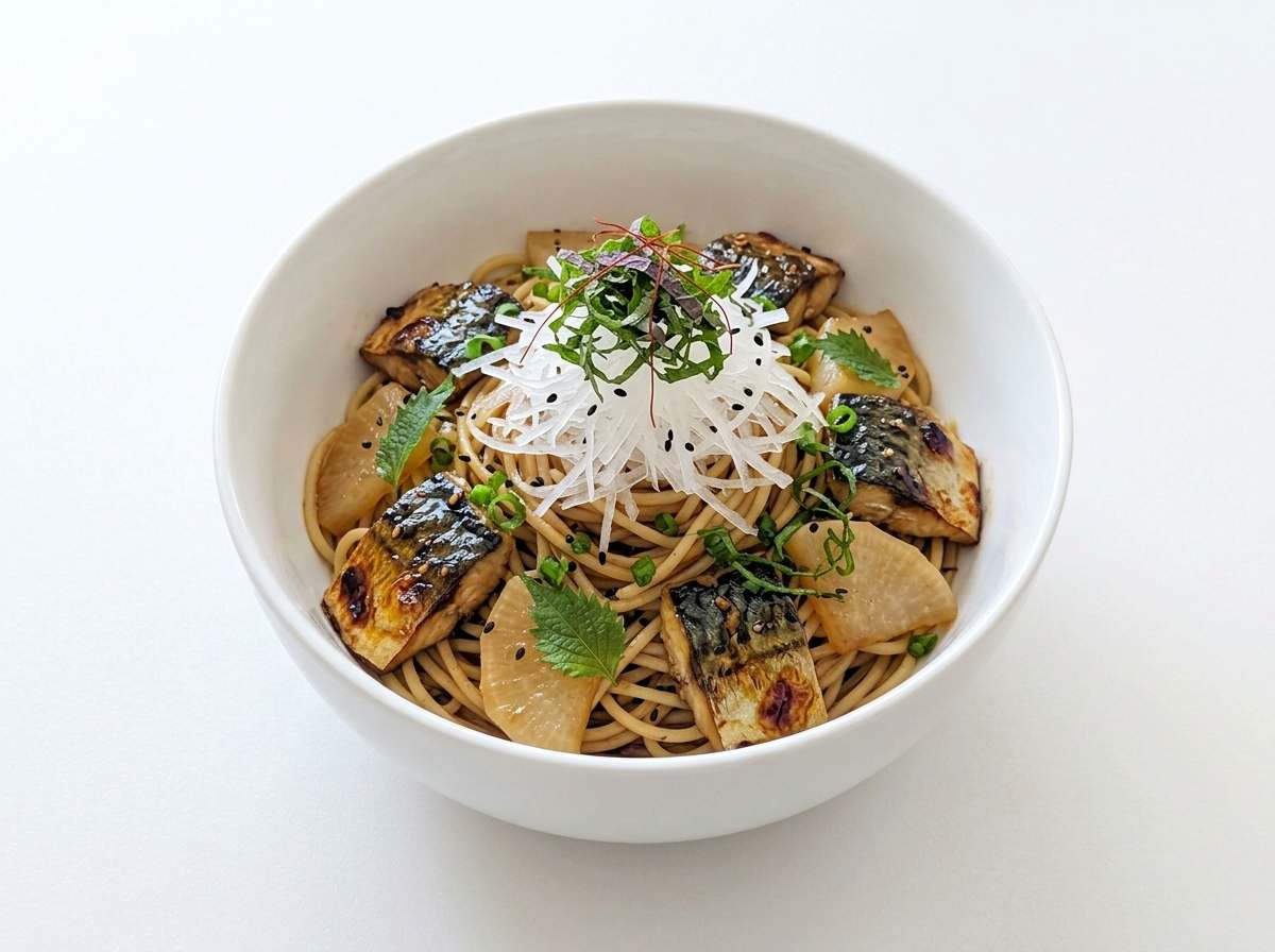 サバと大根の焼肉だれさっぱりパスタ