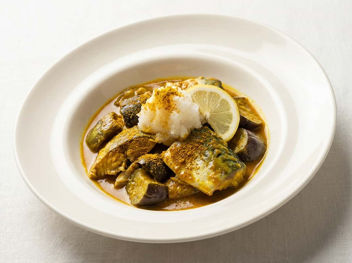 サバとなすのカレー粉レンジ蒸し