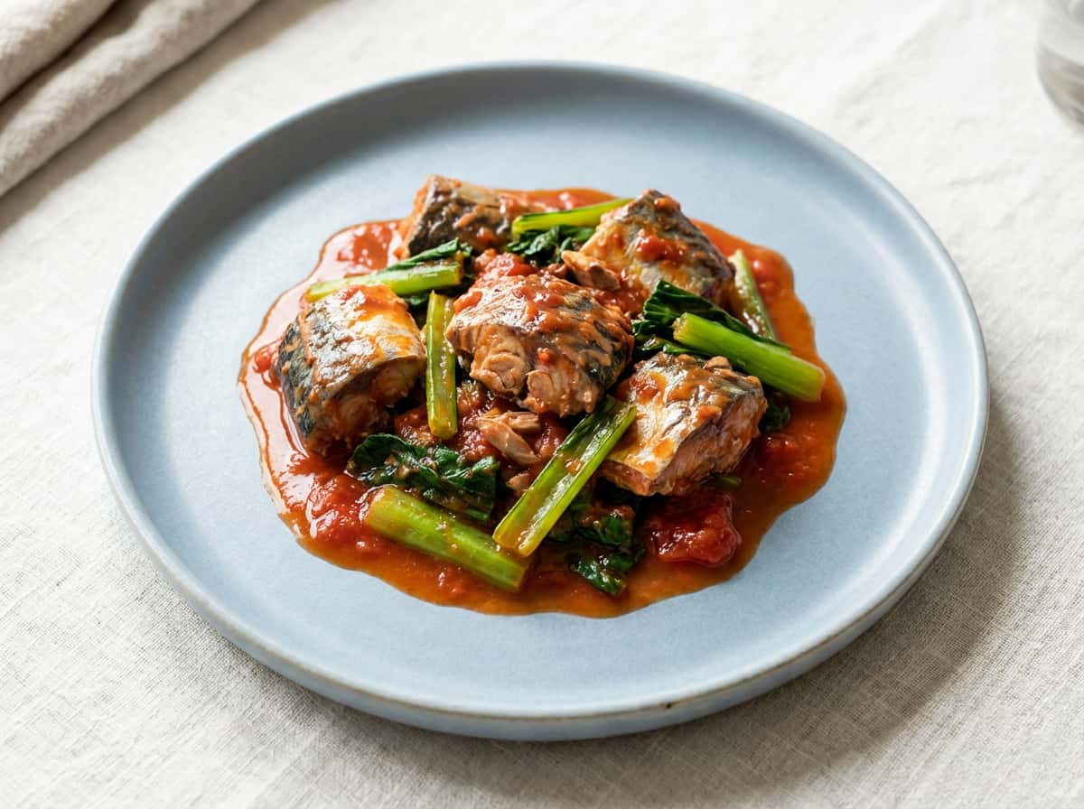 サバ缶と小松菜のトマトだれ漬け