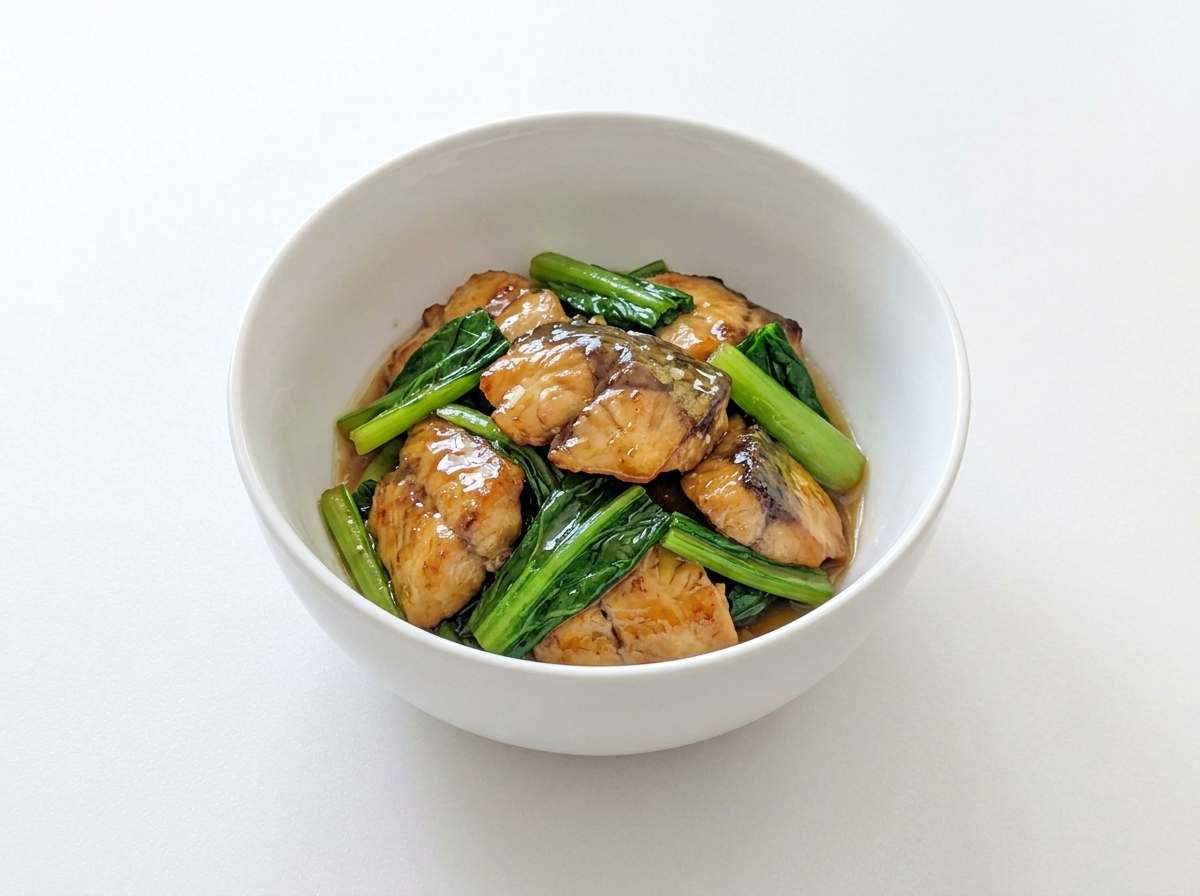 サバと小松菜の甘酢炒め