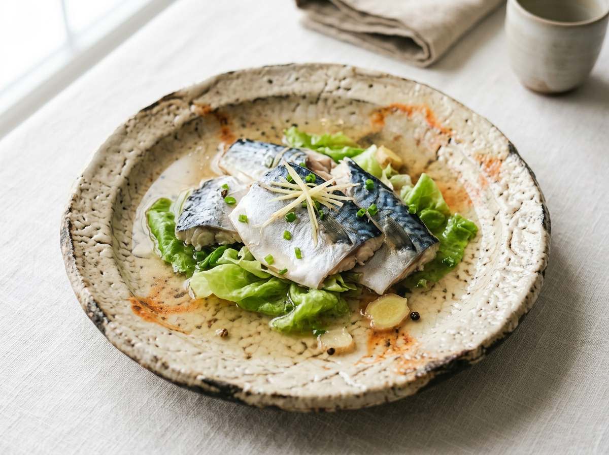 サバとレタスの鶏ガラスープ蒸し