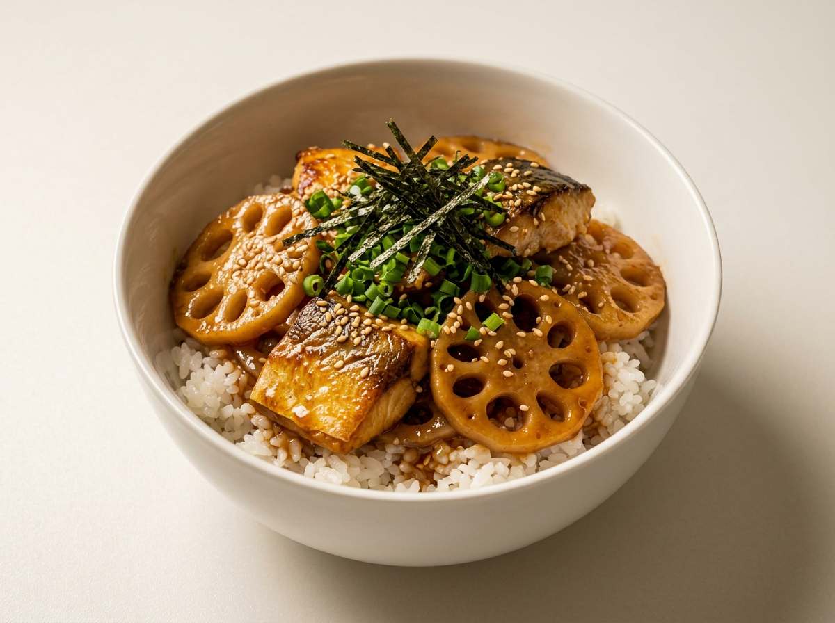 サバとれんこんの鶏ガラスタミナ丼