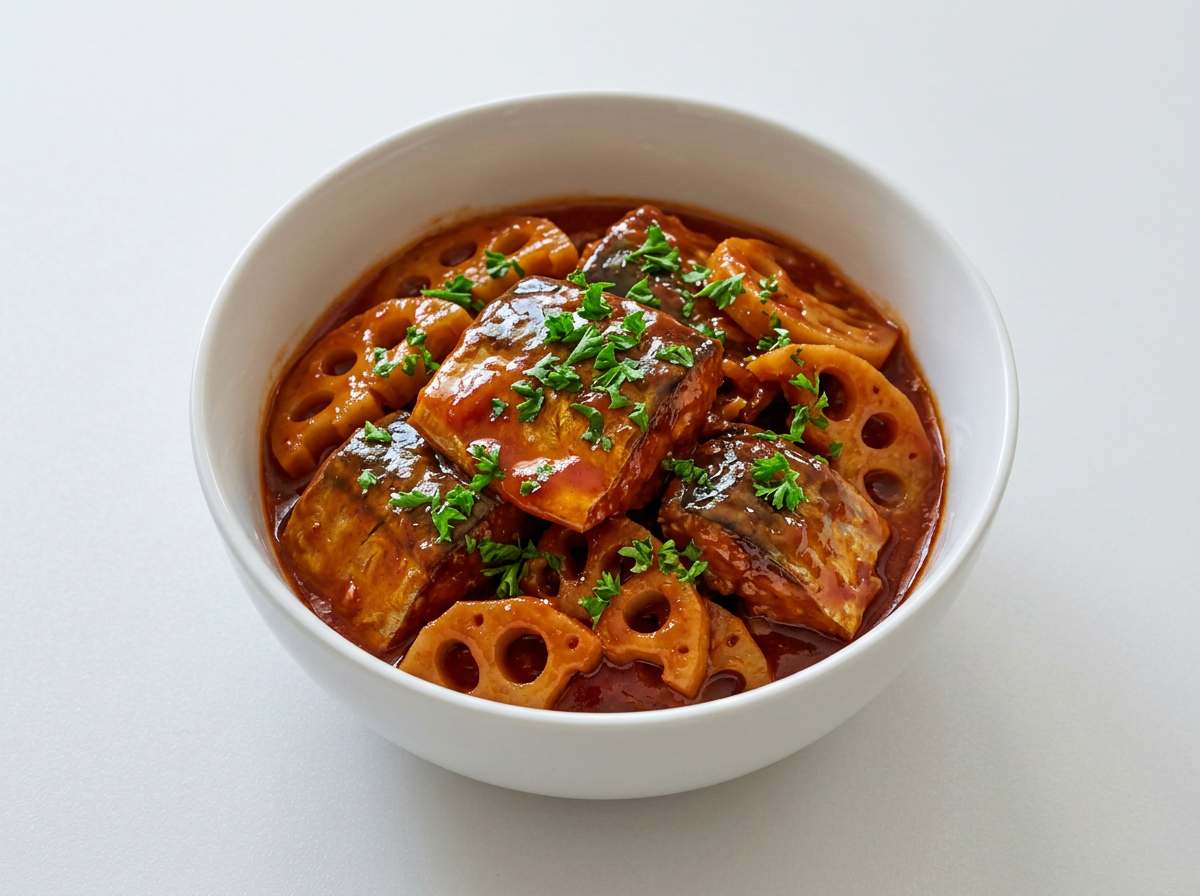 サバとれんこんのガッツリケチャップ煮