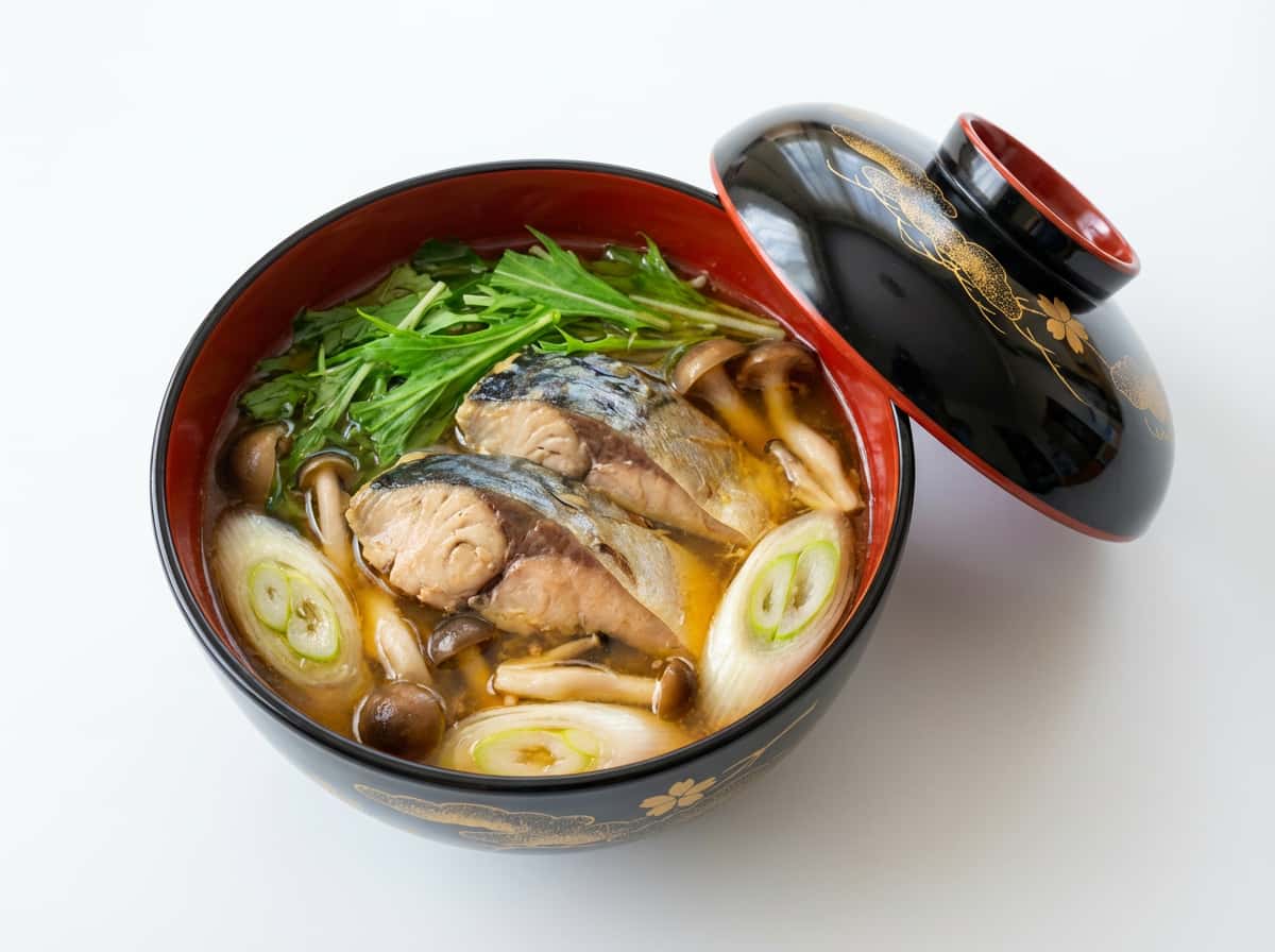 サバと水菜のごま油スープ（ガッツリ和風）