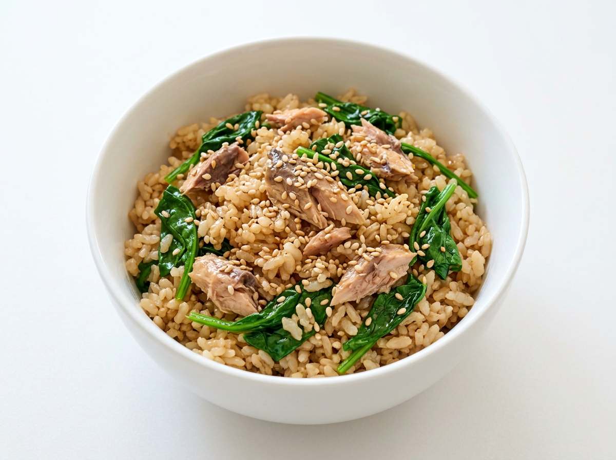 サバとほうれん草のごま油炊き込みご飯