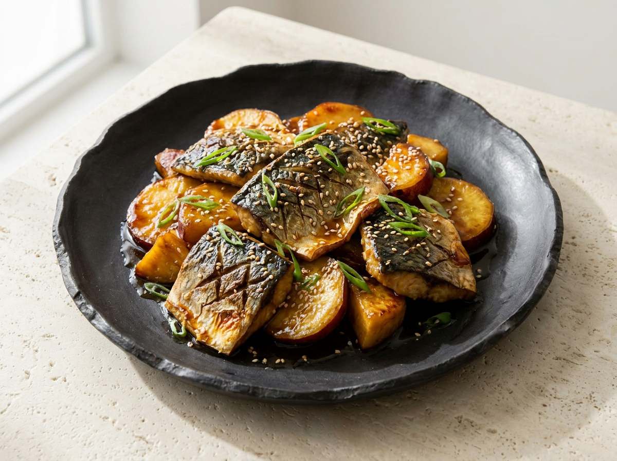 サバとさつまいもの鶏ガラ炒め