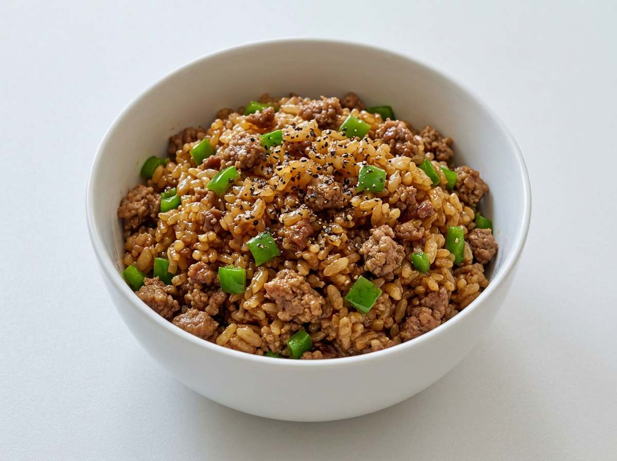 合いびき肉とピーマンのバター醤油炊き込みご飯