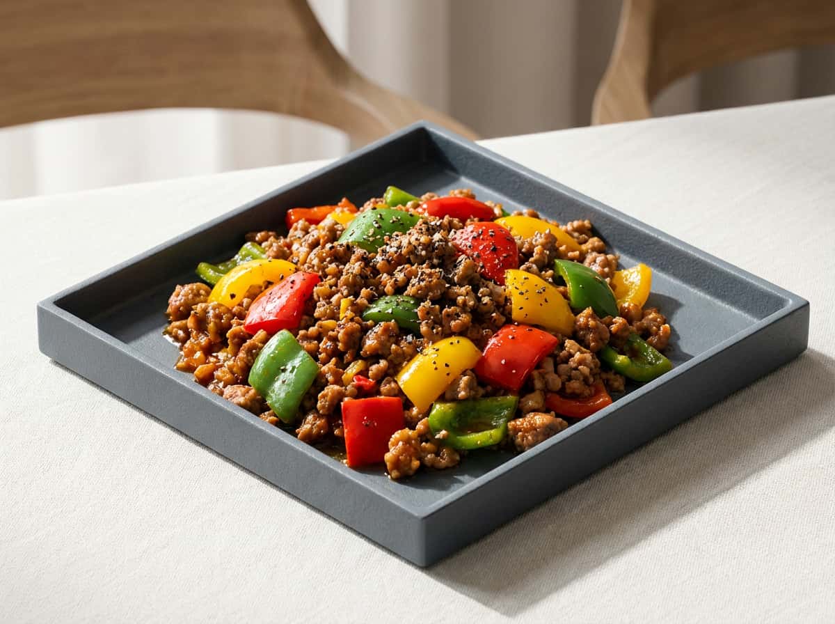 合いびき肉とピーマンの鶏ガラピリ辛焼き