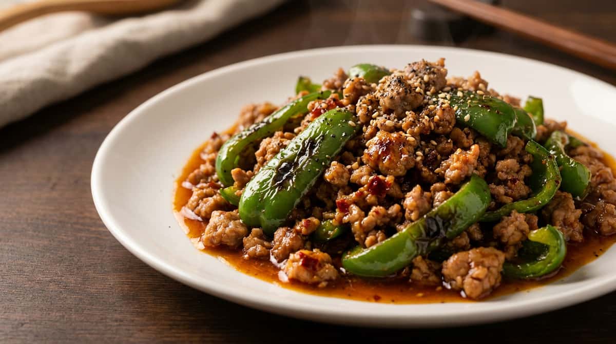 合いびき肉とピーマンの鶏ガラピリ辛焼き（完成イメージ）