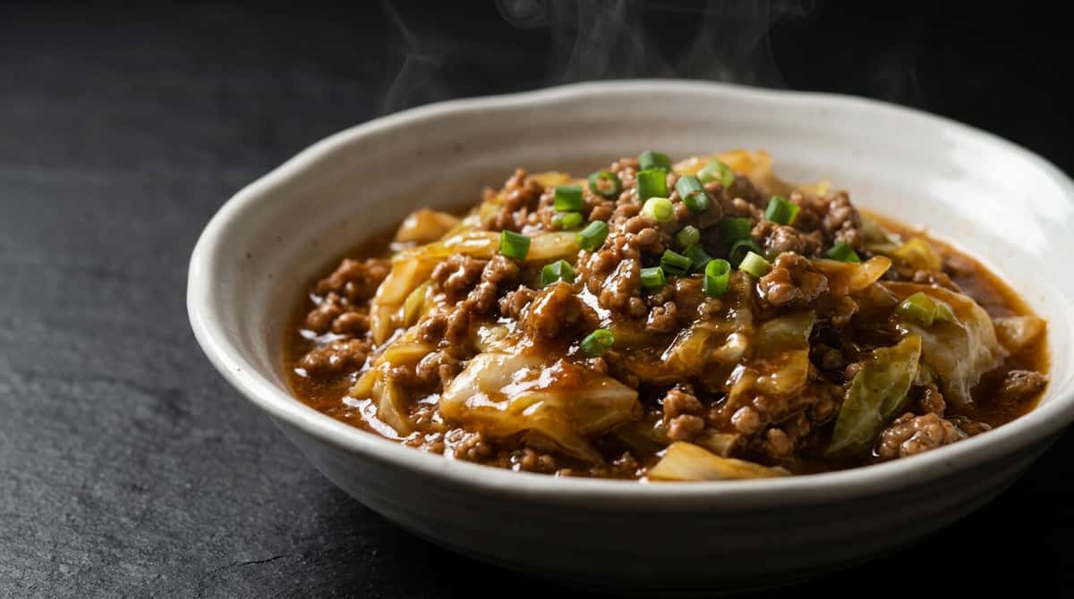 合いびき肉とキャベツのピリ辛鶏ガラ煮（完成イメージ）