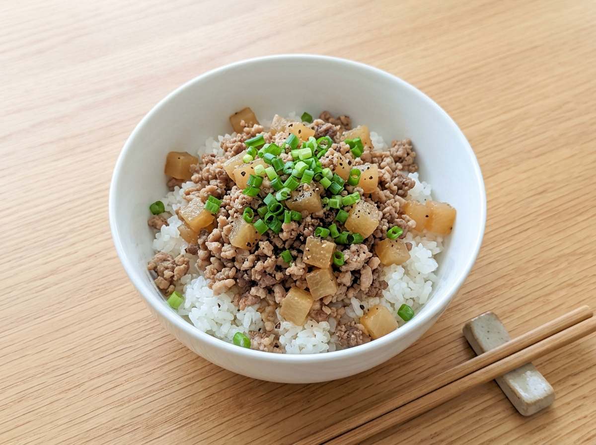 合いびき肉と大根の塩こしょう炊き込みご飯