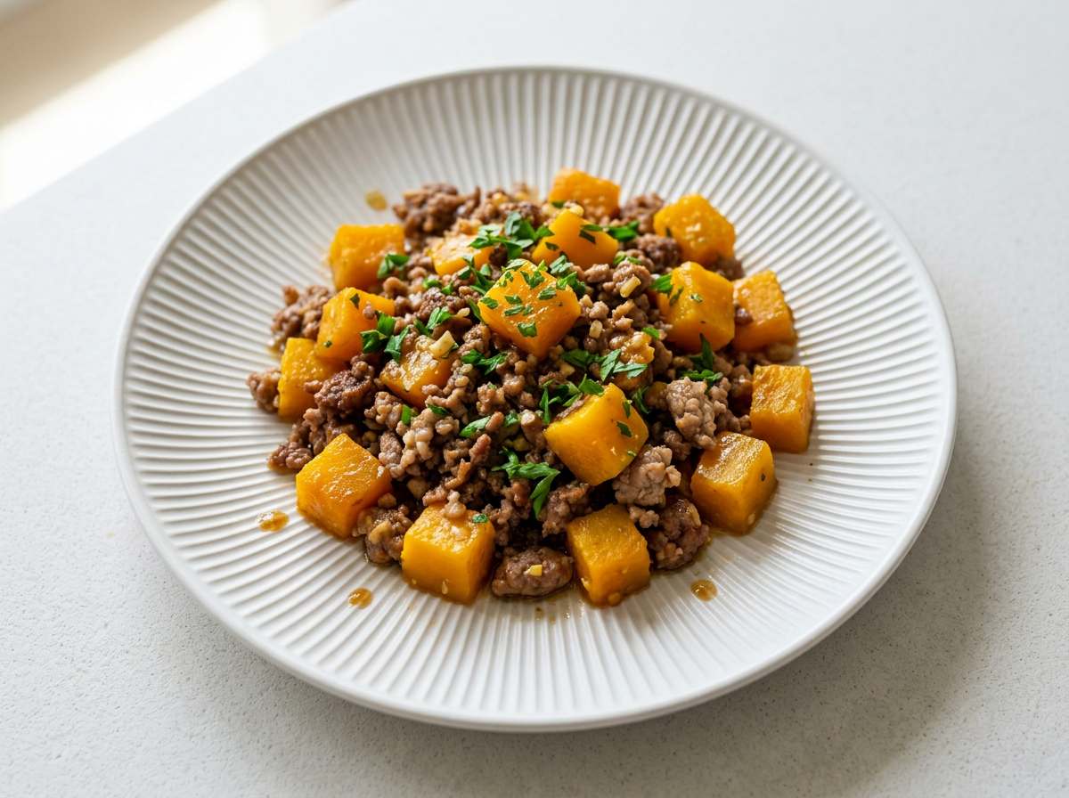 合いびき肉とかぼちゃのコンソメ炒め