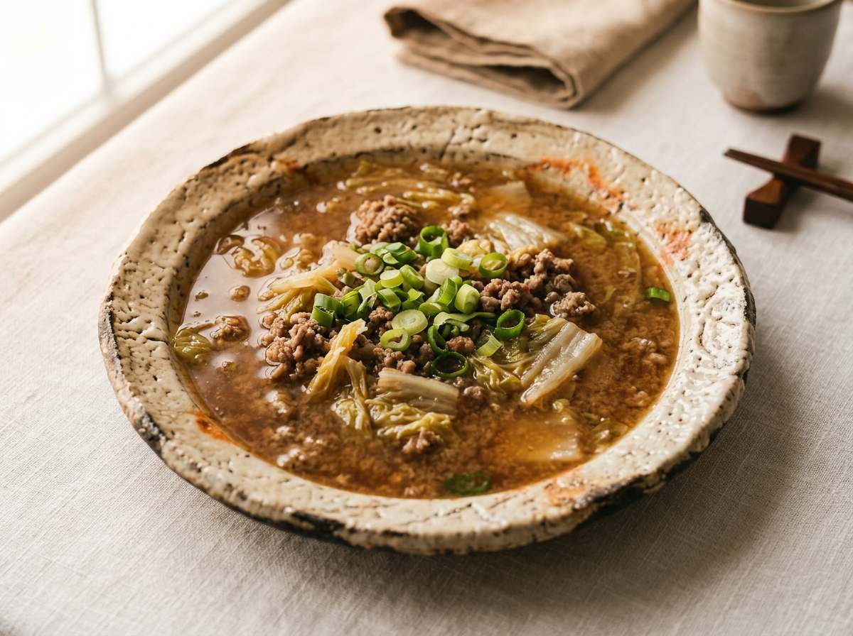 合いびき肉と白菜の味噌スープ