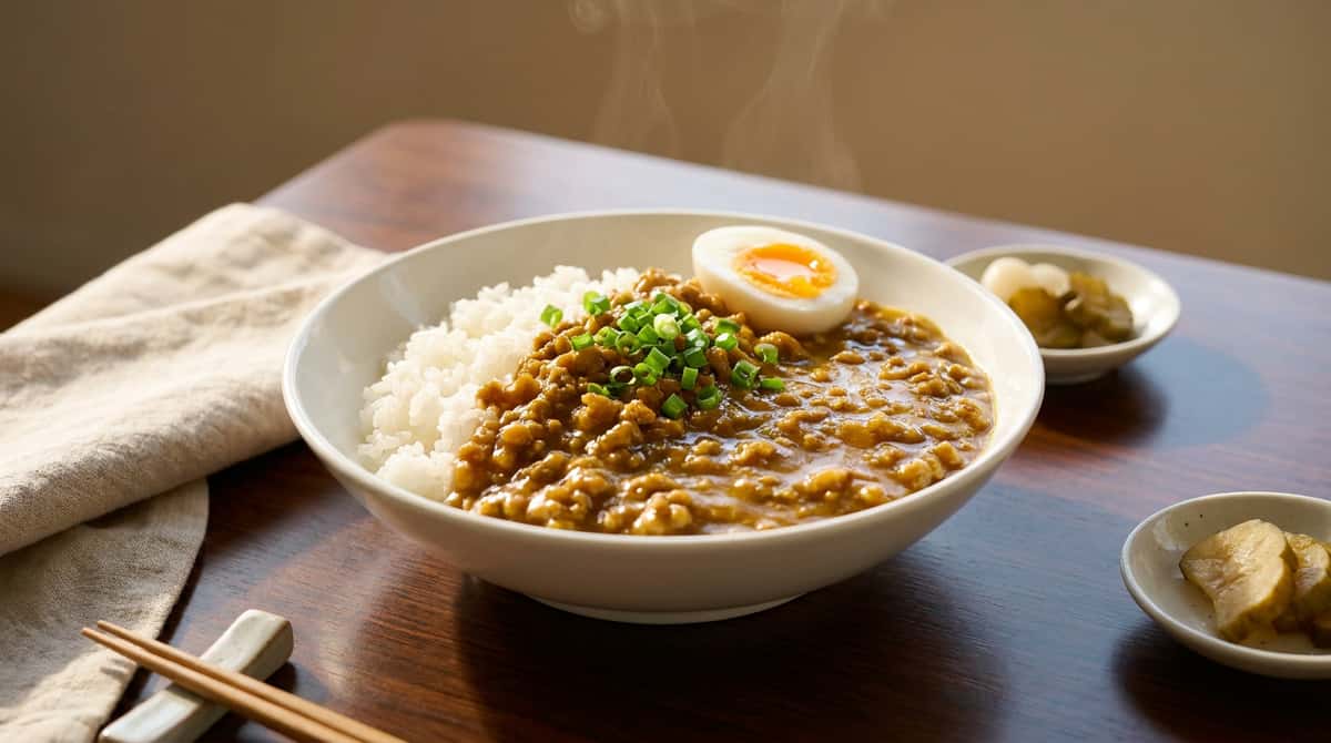 合いびき肉と玉ねぎのカレー丼（完成イメージ）
