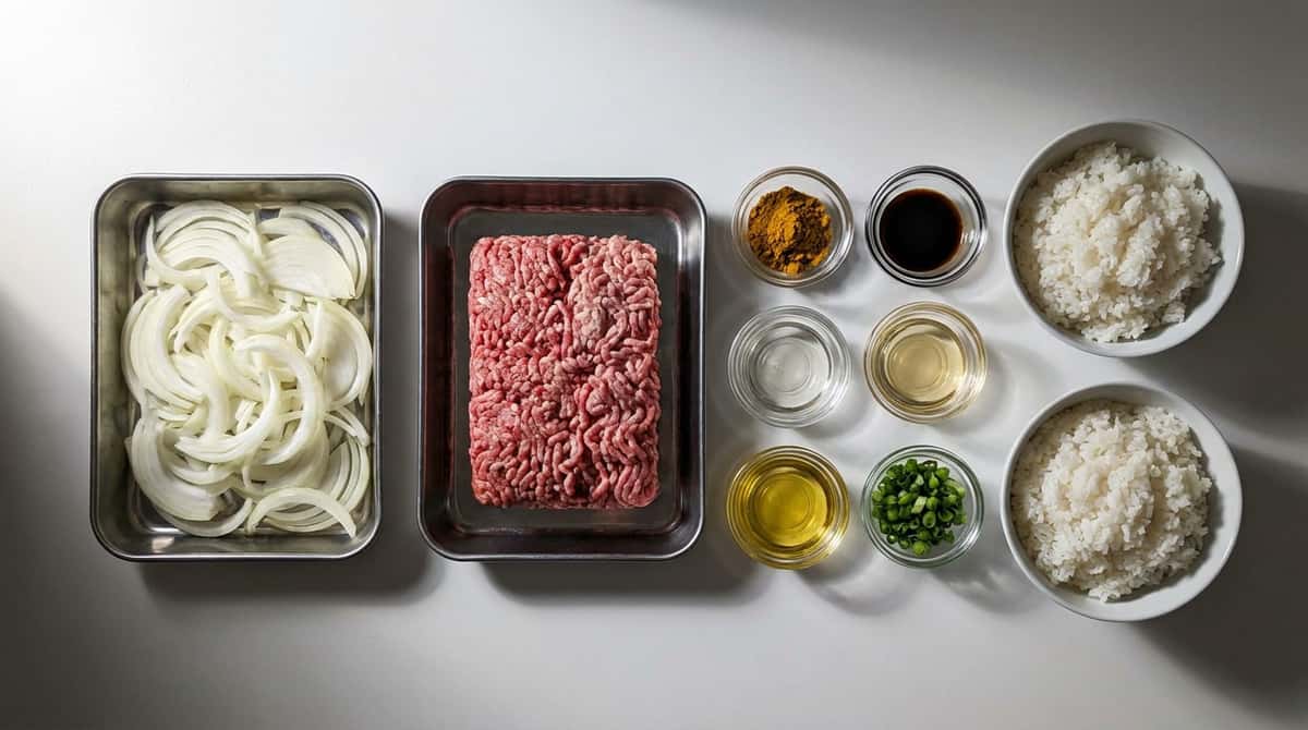 合いびき肉と玉ねぎのカレー丼（材料）