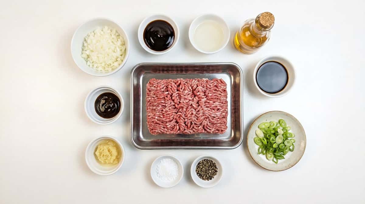 合いびき肉と玉ねぎのオイスターソース焼き（材料）
