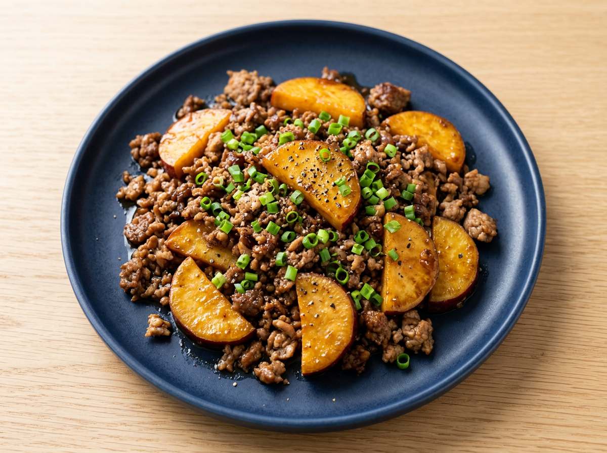 合いびき肉とさつまいもの醤油焼き